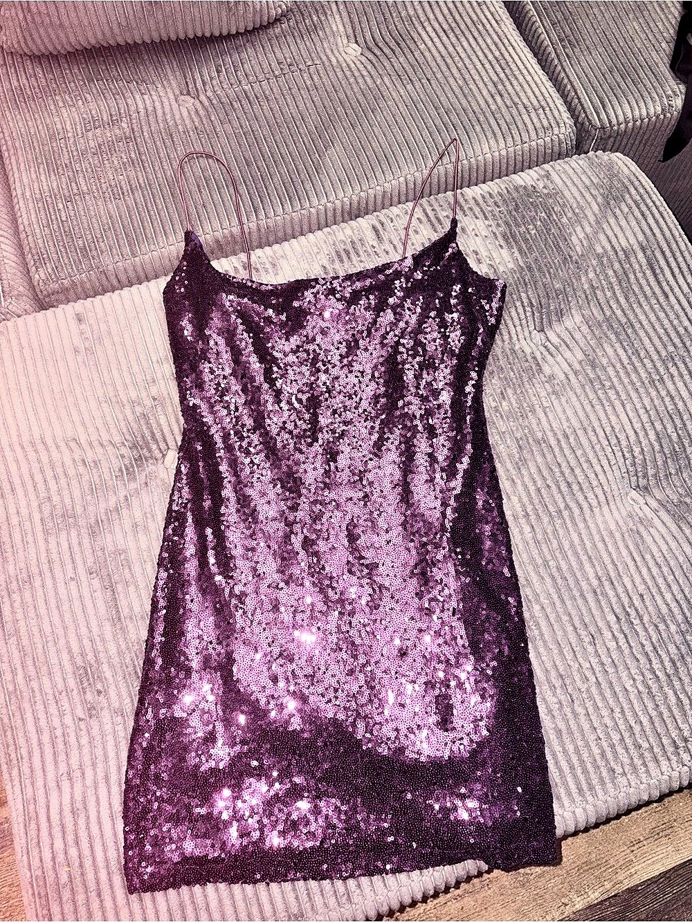B DARLIN Purple Sequin Mini Dress Size 13/14 Like New